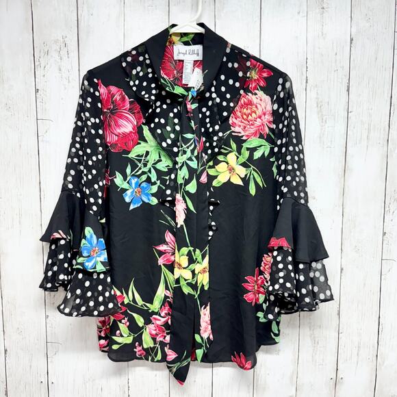 Joseph Ribkoff Top Women Size 4 Floral Collared Button Down Short Sleeve Shirt - Picture 1 of 5